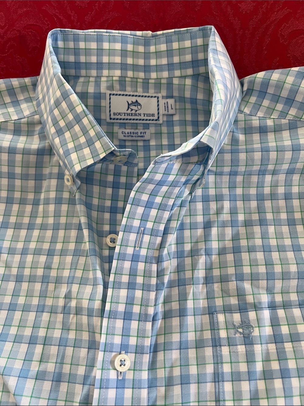 Southern Tide Classic Fit Plaid Button Down Shirt Men's Large Blue White Cotton